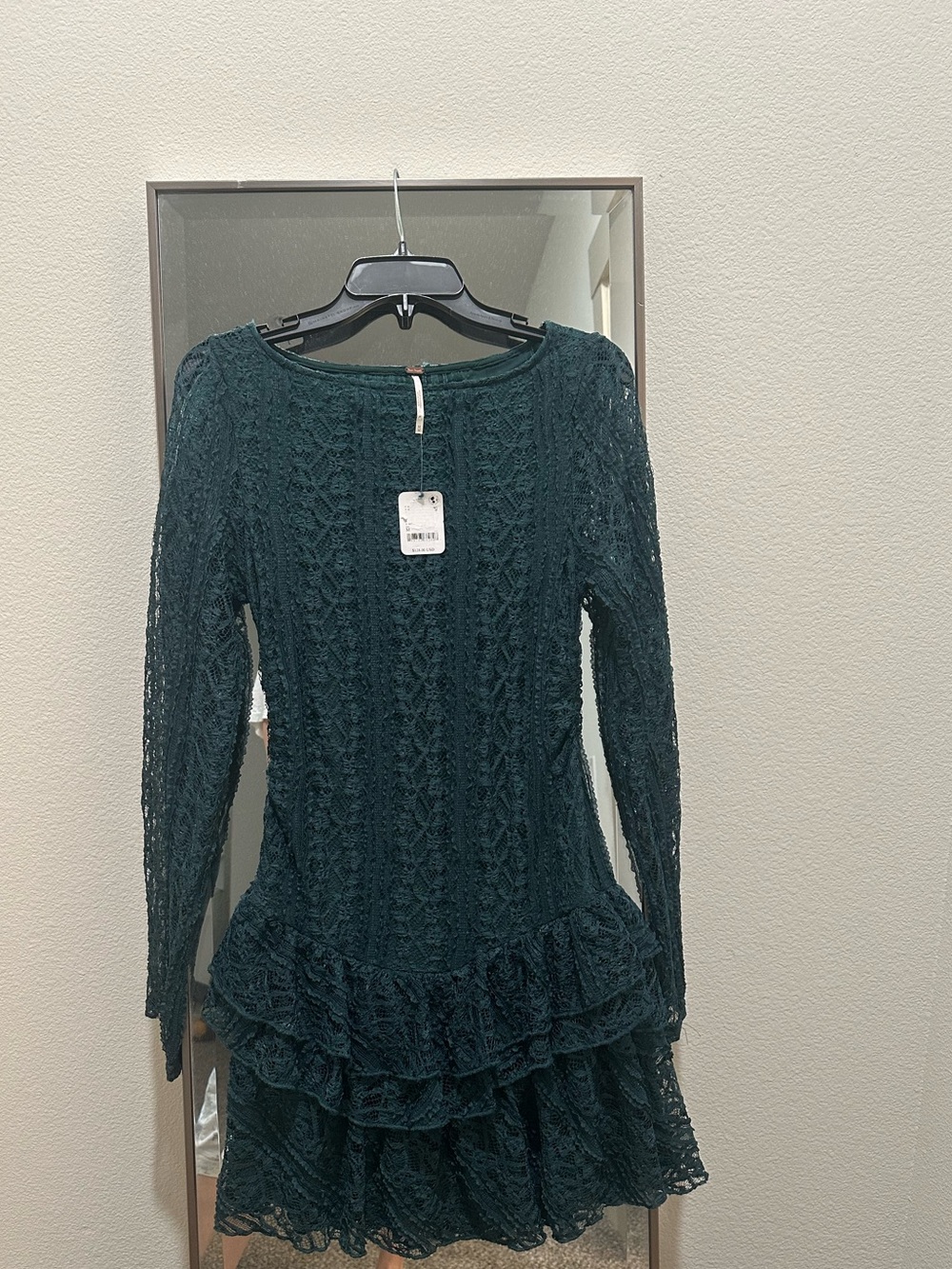 Free People Dark Teal Lace Long Sleeve Ruffle Dress